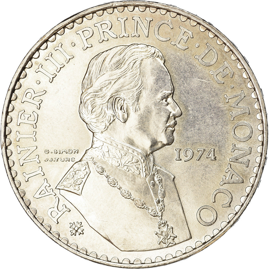 Coin, Monaco, Rainier III, 50 Francs, 1974, AU(55-58), Silver, KM:152.1