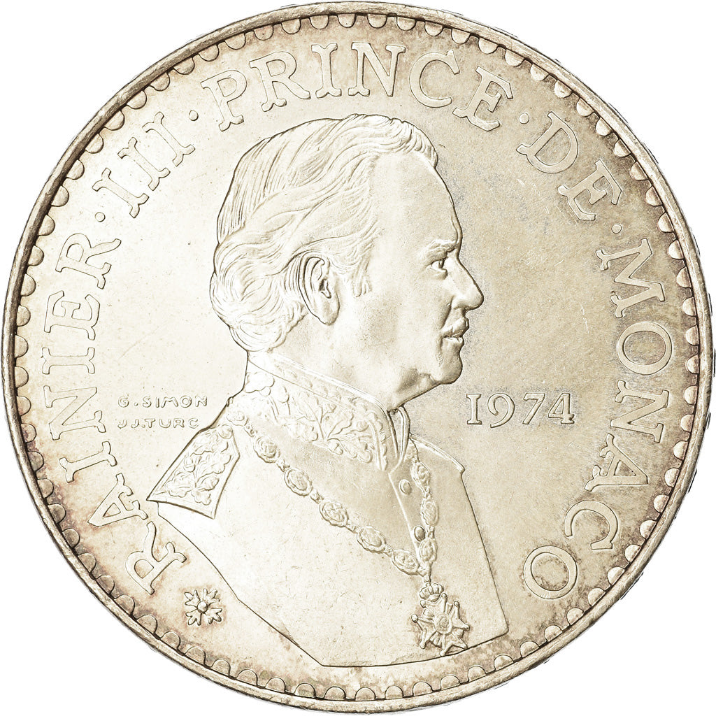 Coin, Monaco, Rainier III, 50 Francs, 1974, AU(55-58), Silver, KM:152.1
