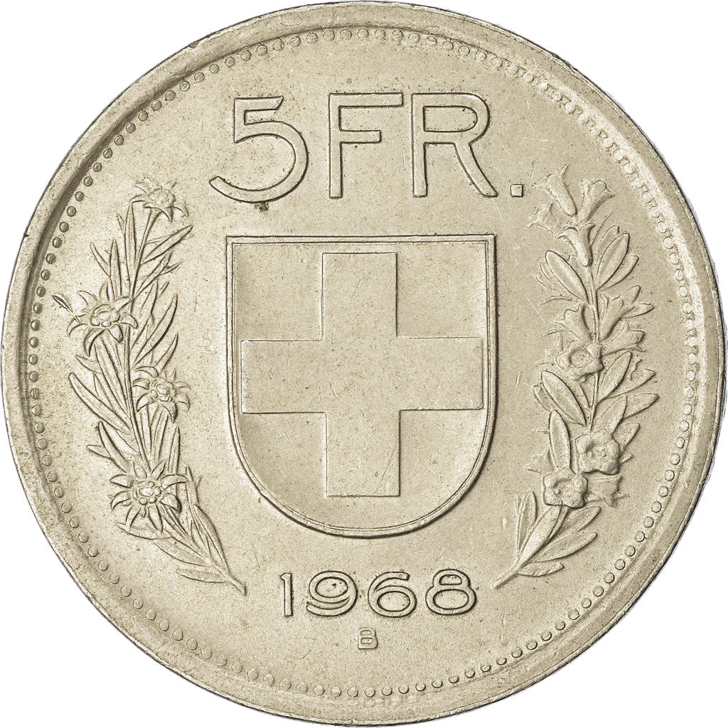 Coin, Switzerland, 5 Francs, 1968, Bern, EF(40-45), Copper-nickel, KM:40a.1