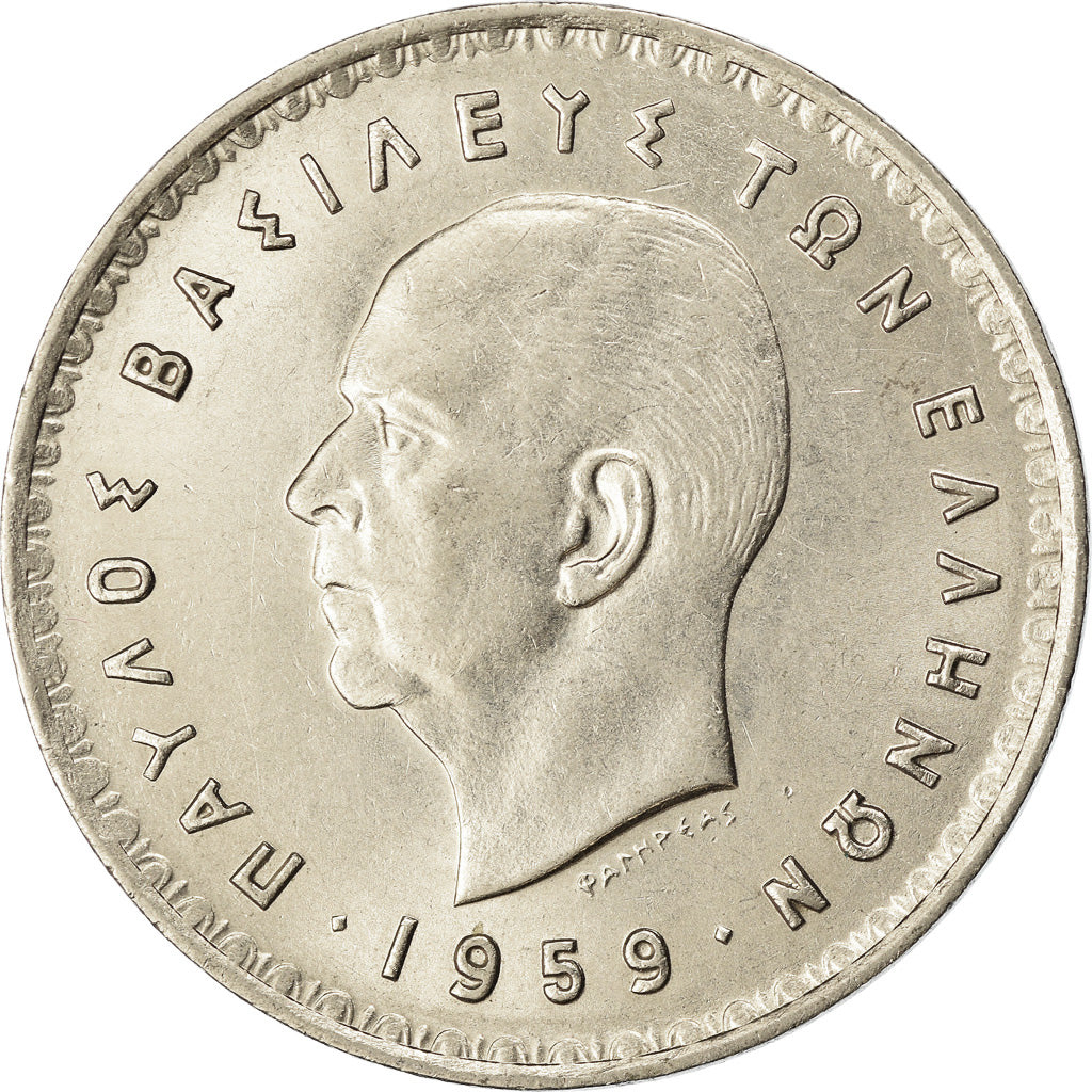 Coin, Greece, Paul I, 10 Drachmai, 1959, AU(55-58), Nickel, KM:84