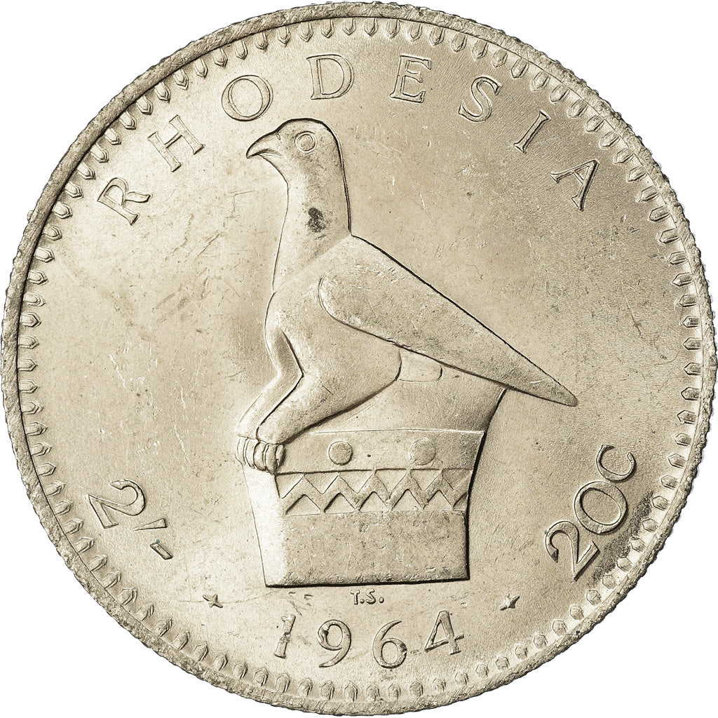 Moneta, Rhodesia, Elizabeth II, 2 Shillings = 20 Cents, 1964, British Royal