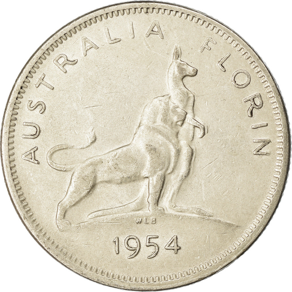 Coin, Australia, Elizabeth II, Florin, 1954, Melbourne, EF(40-45), Silver, KM:54
