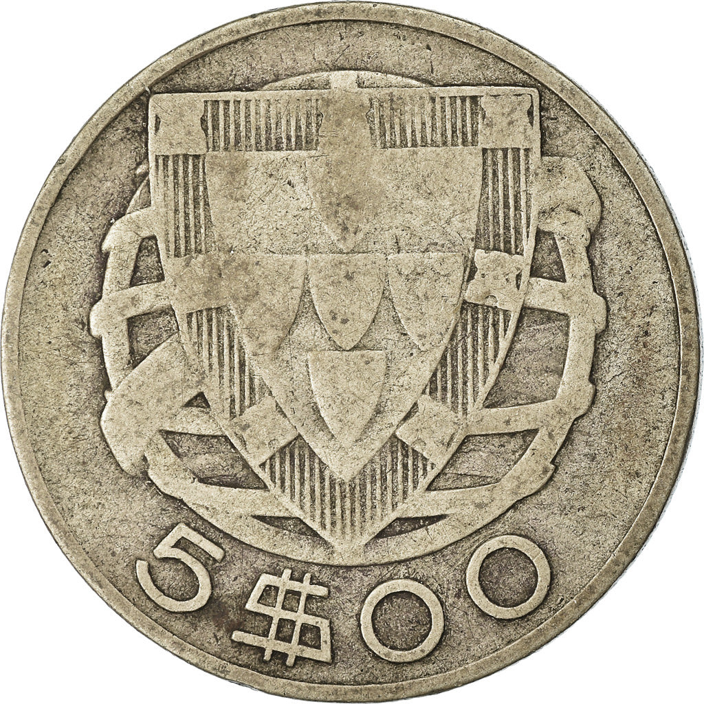 Coin, Portugal, 5 Escudos, 1933, VF(20-25), Silver, KM:581