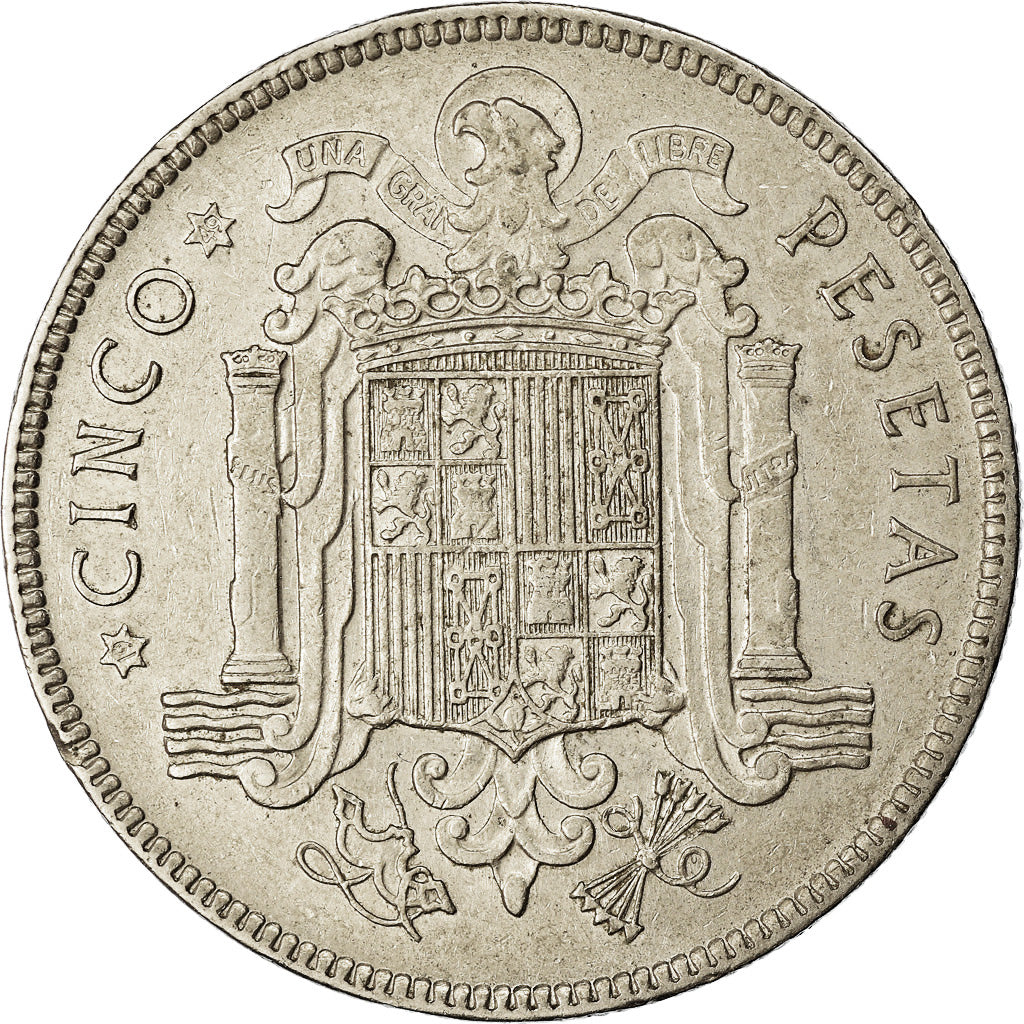 Coin, Spain, Caudillo and regent, 5 Pesetas, 1949, EF(40-45), Nickel, KM:778