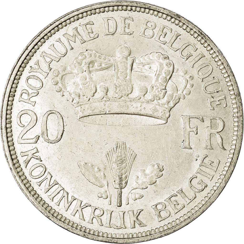 Coin, Belgium, 20 Francs, 20 Frank, 1934, EF(40-45), Silver, KM:105