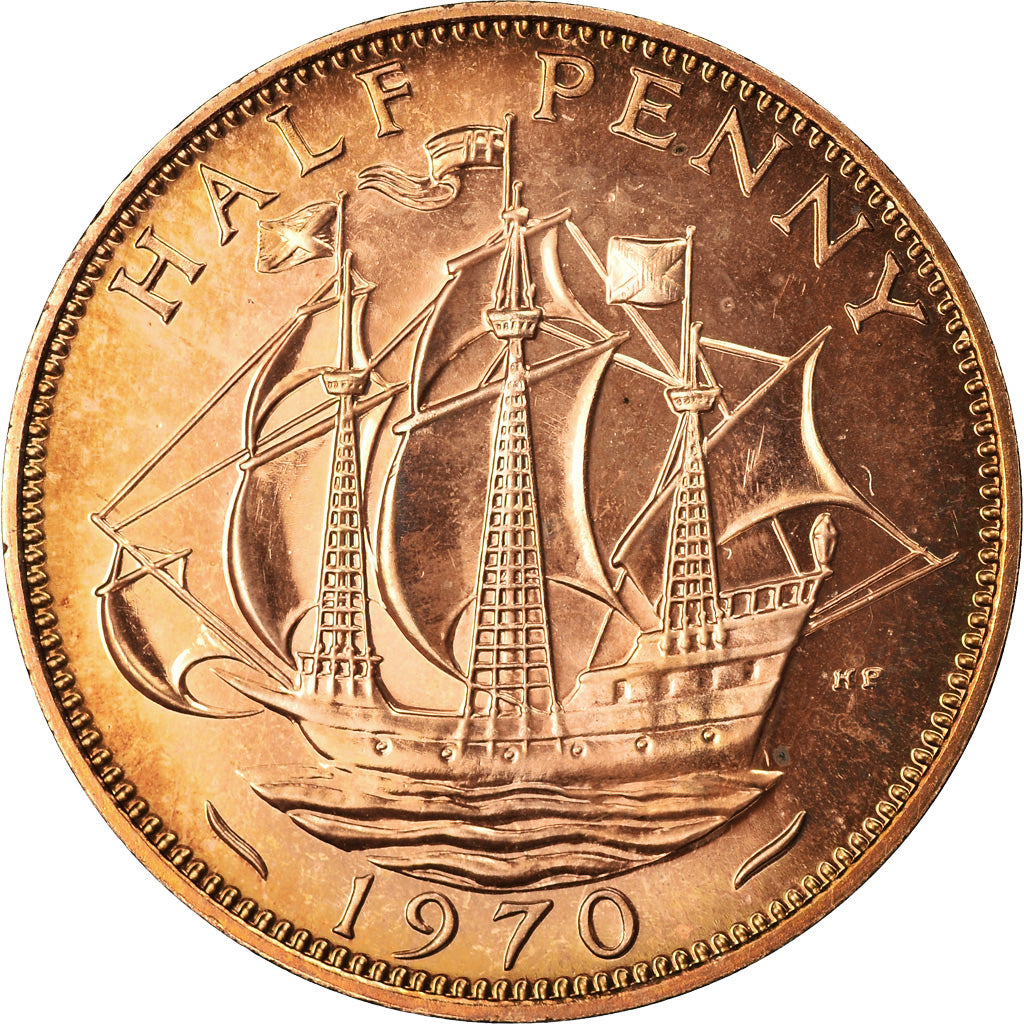 Coin, Great Britain, 1/2 Penny, 1970, MS(63), Bronze