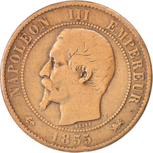 FRANCE, Napoléon III, 10 Centimes, 1855, Lyon, KM #771.4, VF(20-25), Bronze, G..