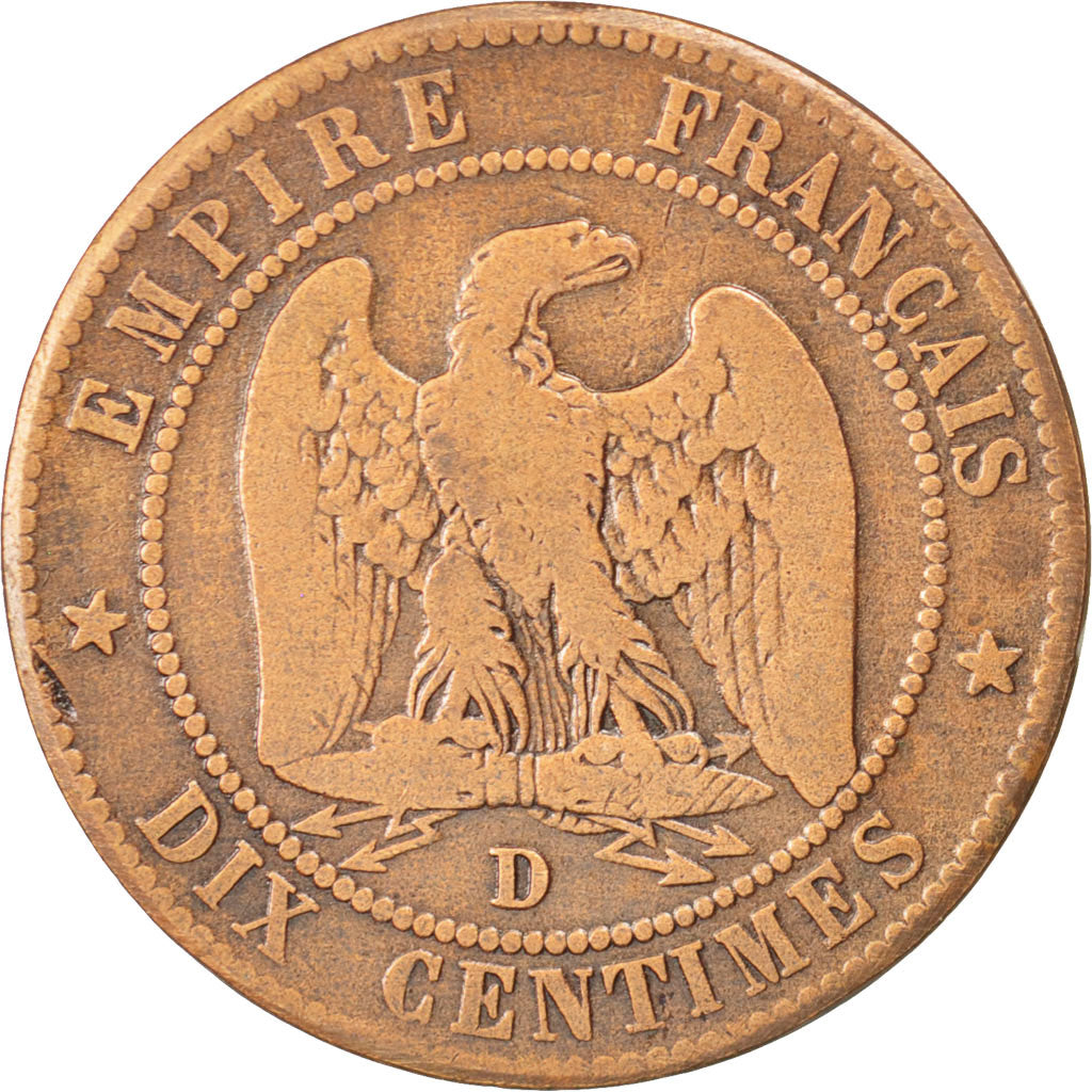 FRANCE, Napoléon III, 10 Centimes, 1855, Lyon, KM #771.4, VF(20-25), Bronze, G..