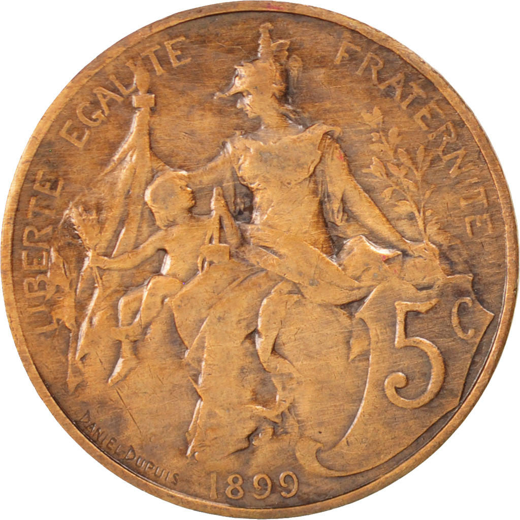 FRANCE, Dupuis, 5 Centimes, 1899, Paris, KM #842, VF(30-35), Bronze, 25.1,...
