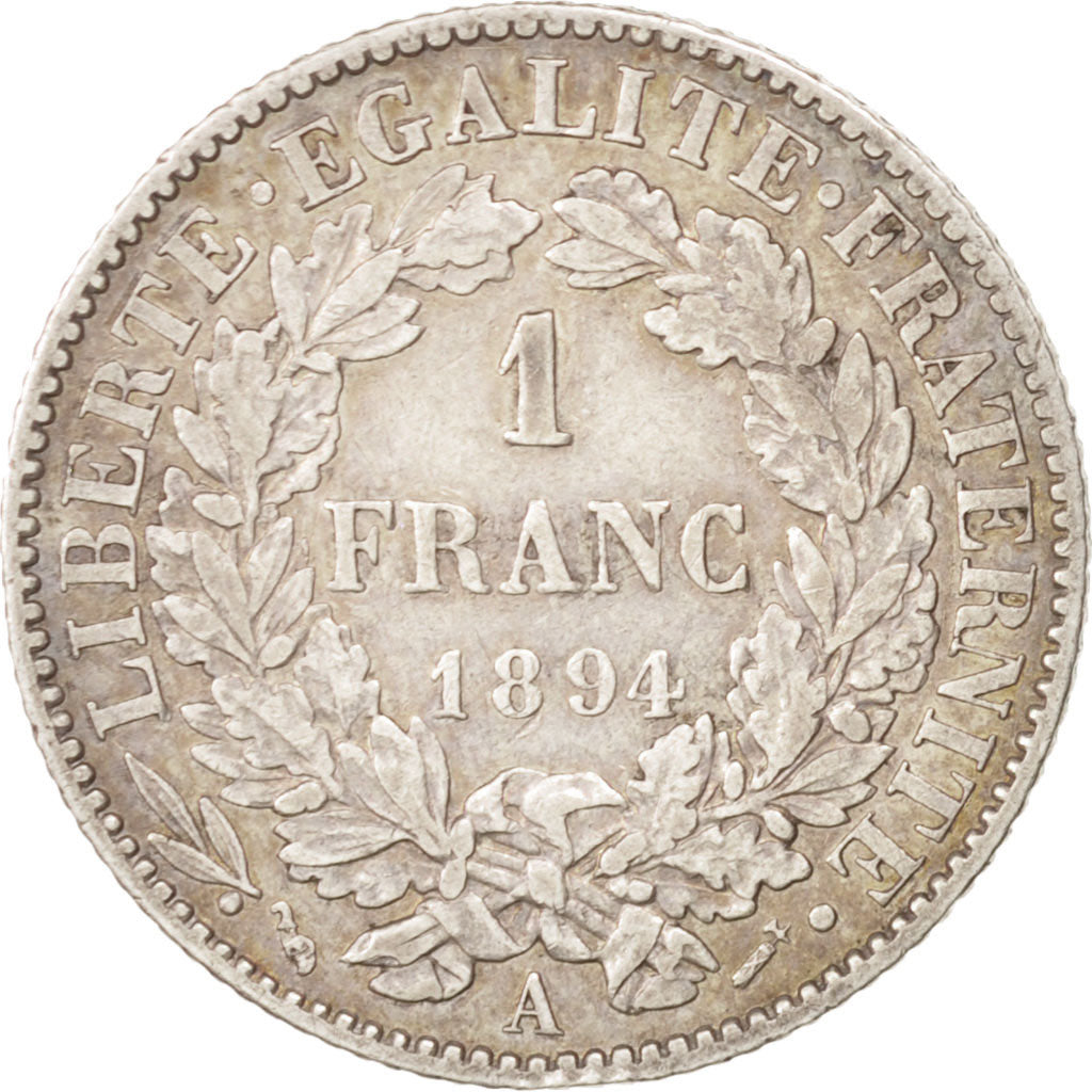 FRANCE, Cérès, Franc, 1894, Paris, KM #822.1, EF(40-45), Silver, 23, Gadoury #..
