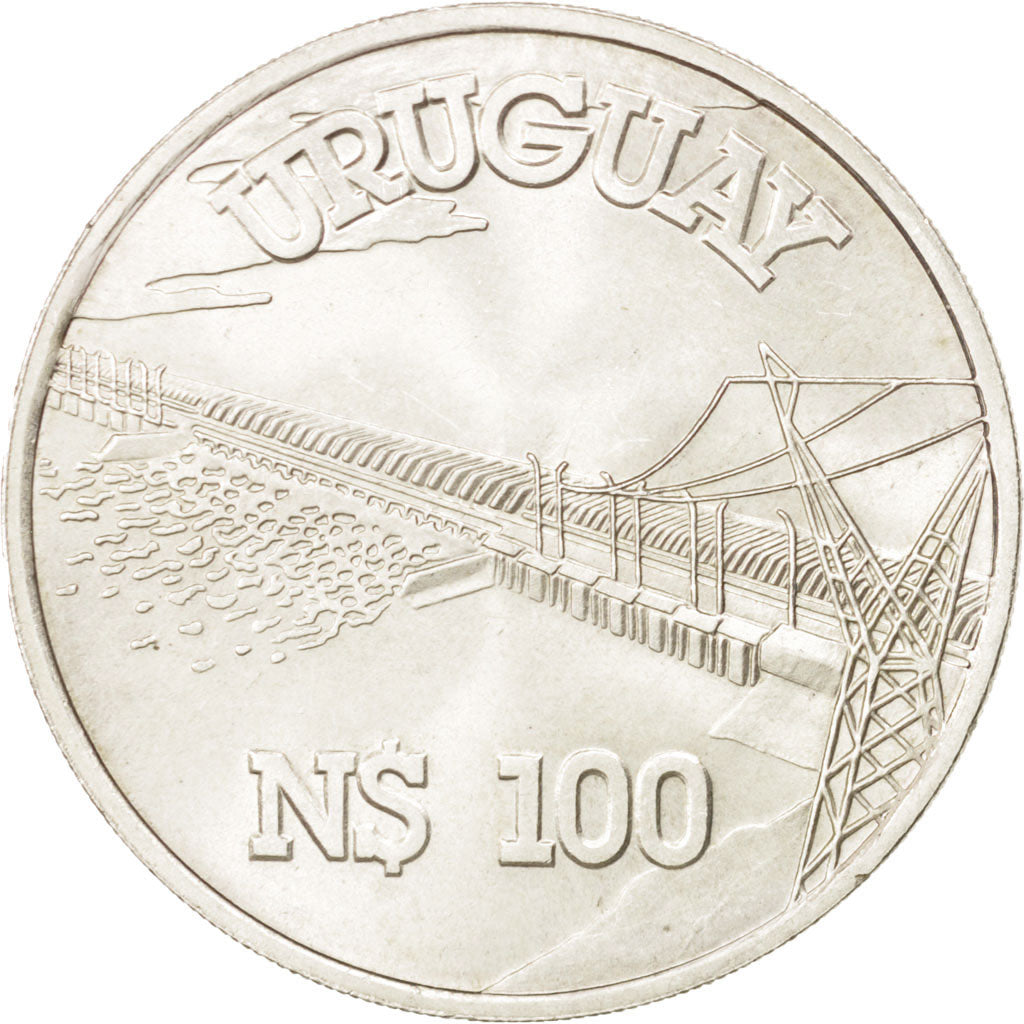 Uruguay, 100 Nuevos Pesos, 1981, Santiago, KM #80, AU(55-58), Silver, 12.20