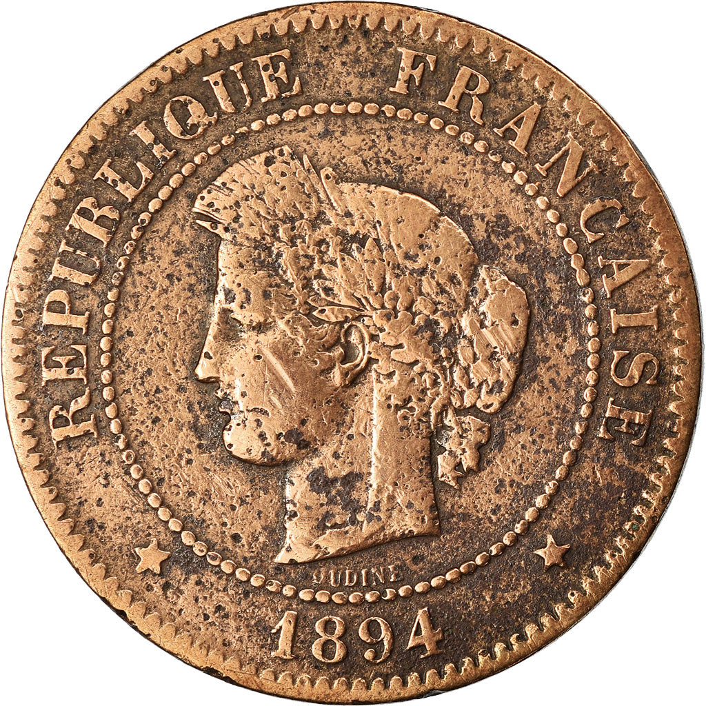 Moneta, Francia, Cérès, 5 Centimes, 1894, Paris, MB+, Bronzo, KM:821.1, Le