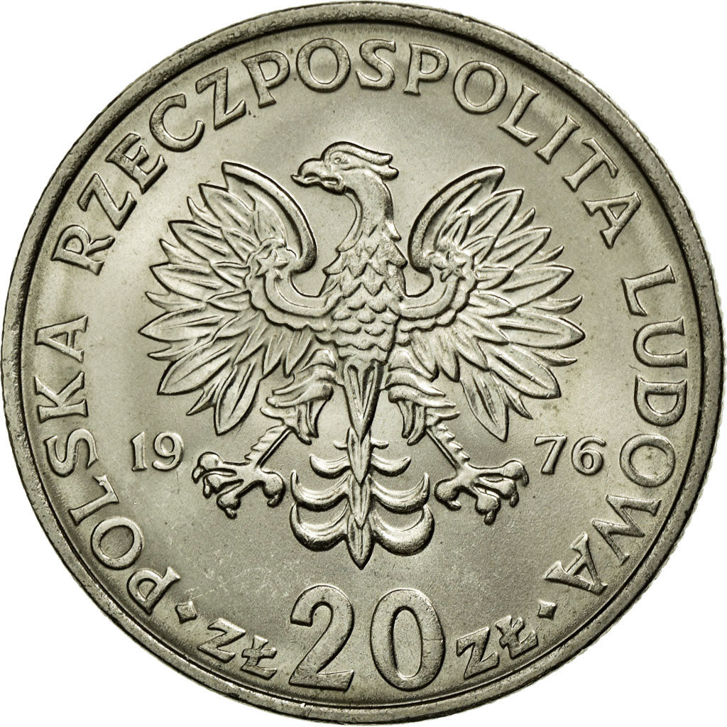 Coin, Poland, 20 Zlotych, 1976, AU(55-58), Copper-nickel, KM:69