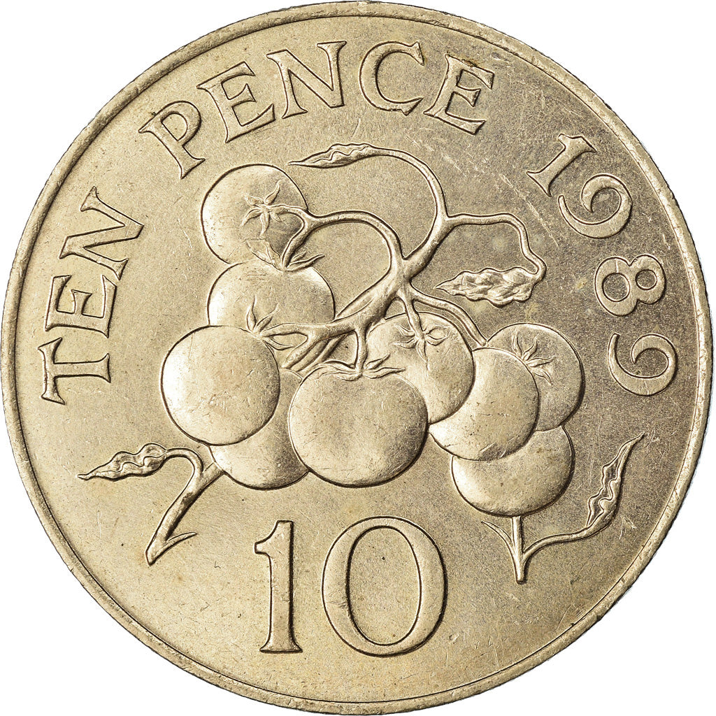 Moeda, Guernesey, Elizabeth II, 10 Pence, 1989, EF(40-45), Cobre-níquel