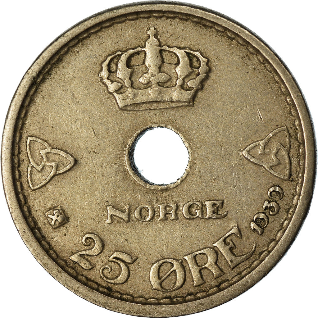 Munten, Noorwegen, Haakon VII, 25 Öre, 1939, ZF, Copper-nickel, KM:384