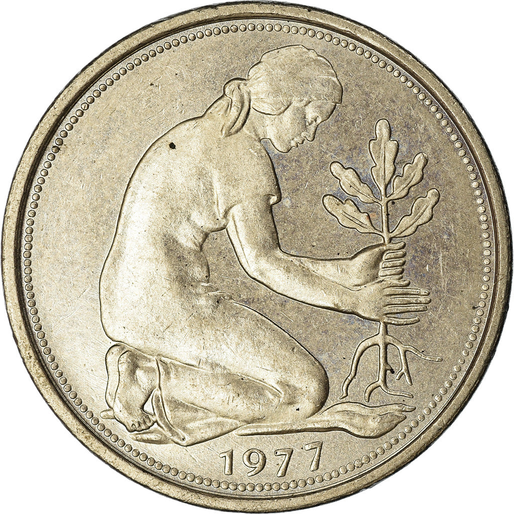 Moneta, GERMANIA - REPUBBLICA FEDERALE, 50 Pfennig, 1977, Hambourg, BB