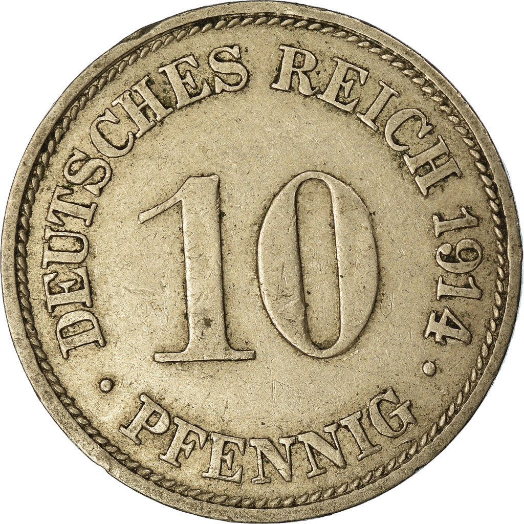 Moneta, GERMANIA - IMPERO, Wilhelm II, 10 Pfennig, 1914, Karlsruhe, BB
