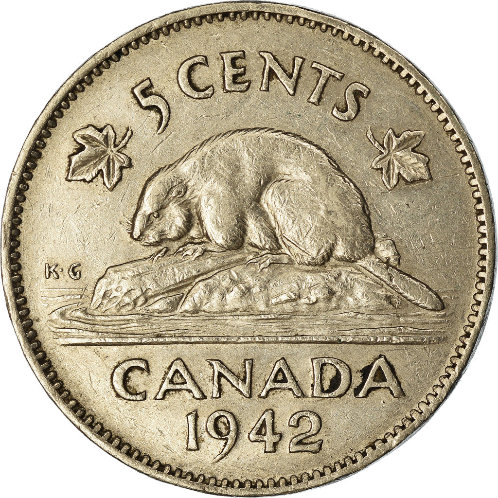 Moeda, Canadá, George VI, 5 Cents, 1942, Royal Canadian Mint, Ottawa
