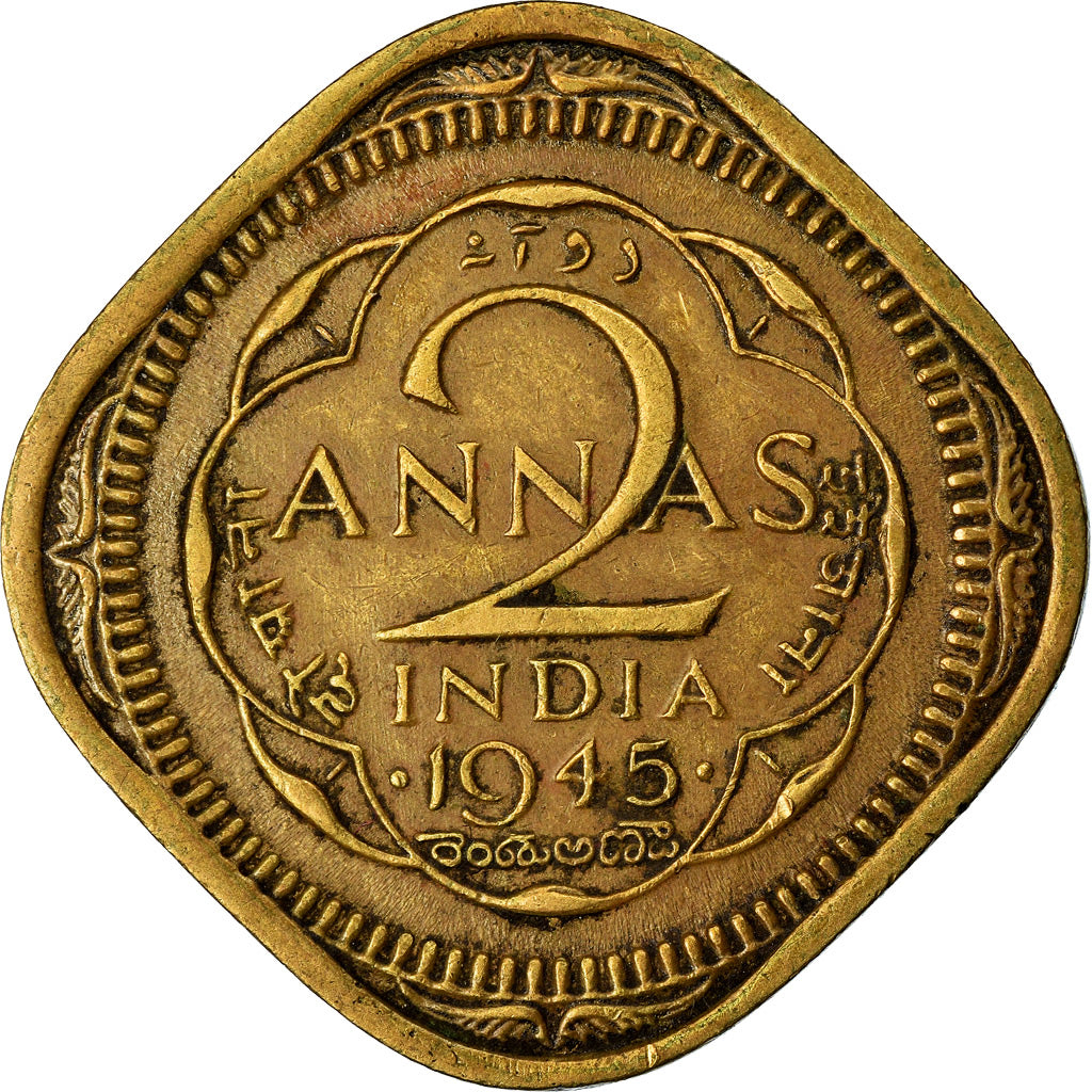 Moneta, INDIA - BRITANNICA, George VI, 2 Annas, 1945, BB, Nichel-ottone, KM:543