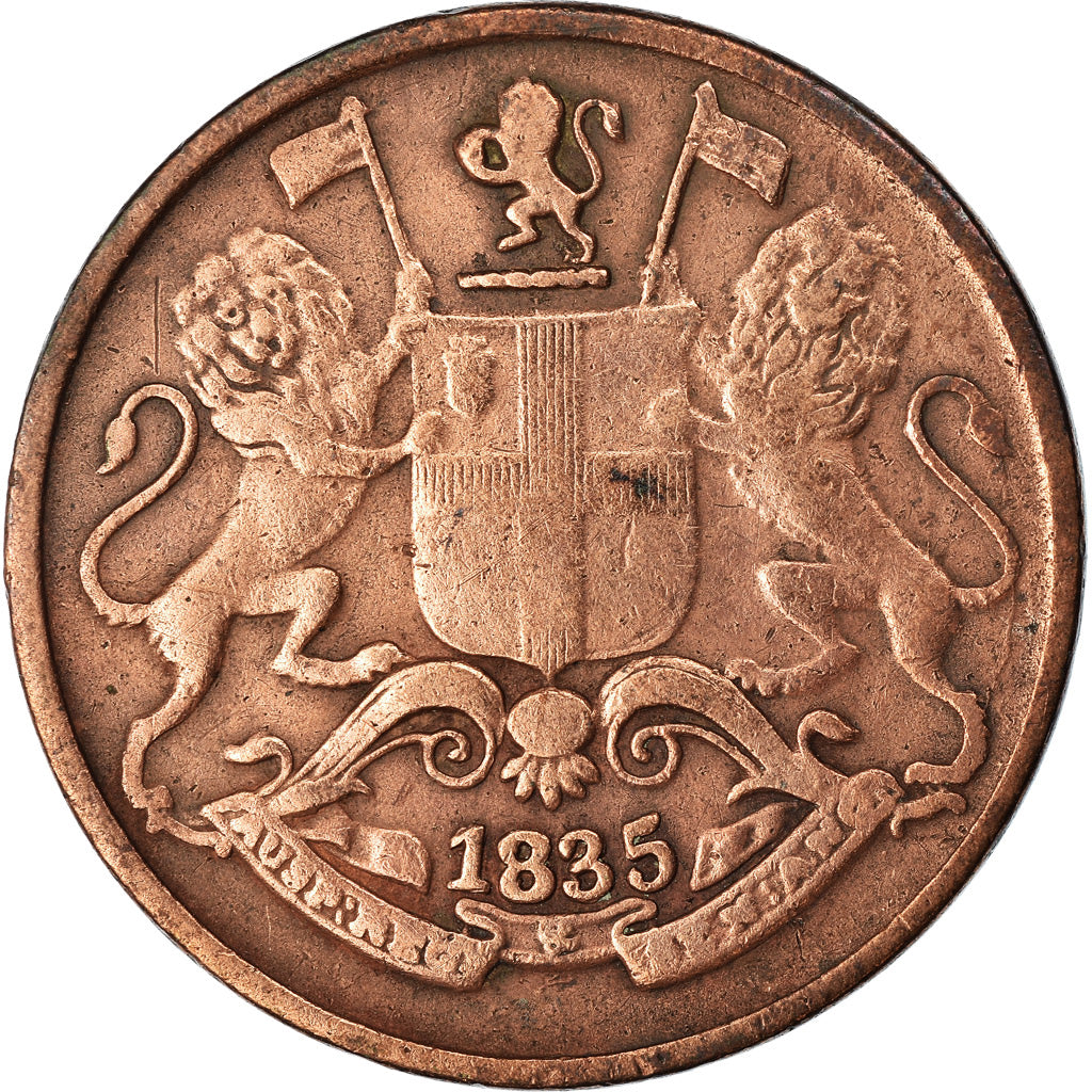 Coin, INDIA-BRITISH, 1/4 Anna, 1835, EF(40-45), Copper, KM:446.2
