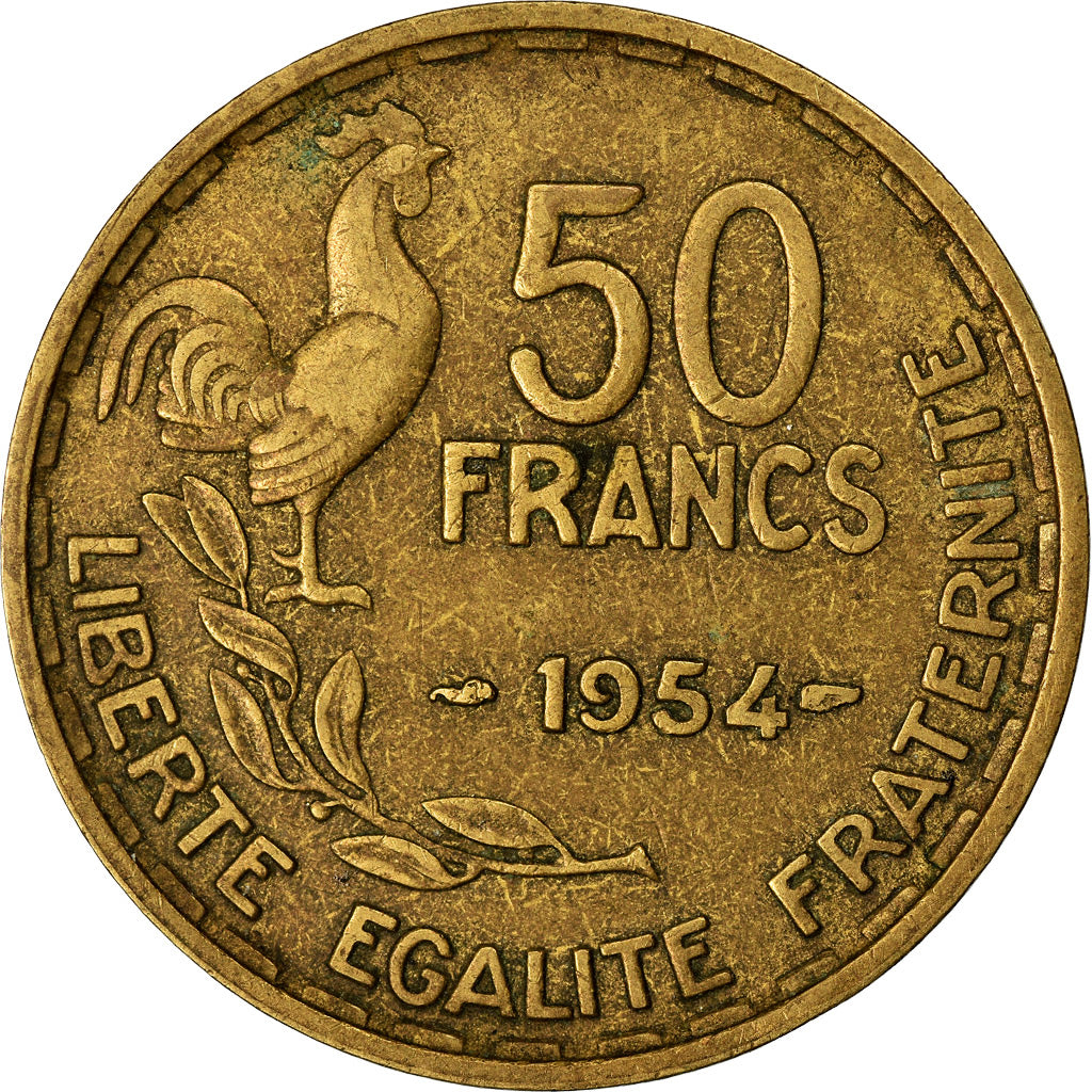 Moneta, Francja, Guiraud, 50 Francs, 1954, Paris, EF(40-45), Aluminium-Brąz