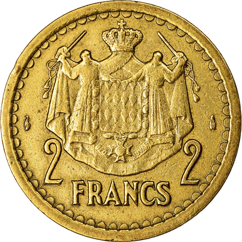 Coin, Monaco, 2 Francs, Undated (1943), Poissy, EF(40-45), Cupro-Aluminium