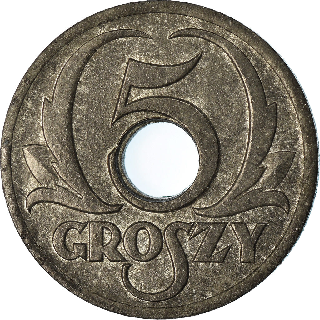 Coin, Poland, 5 Groszy, 1939, Warsaw, EF(40-45), Zinc, KM:35
