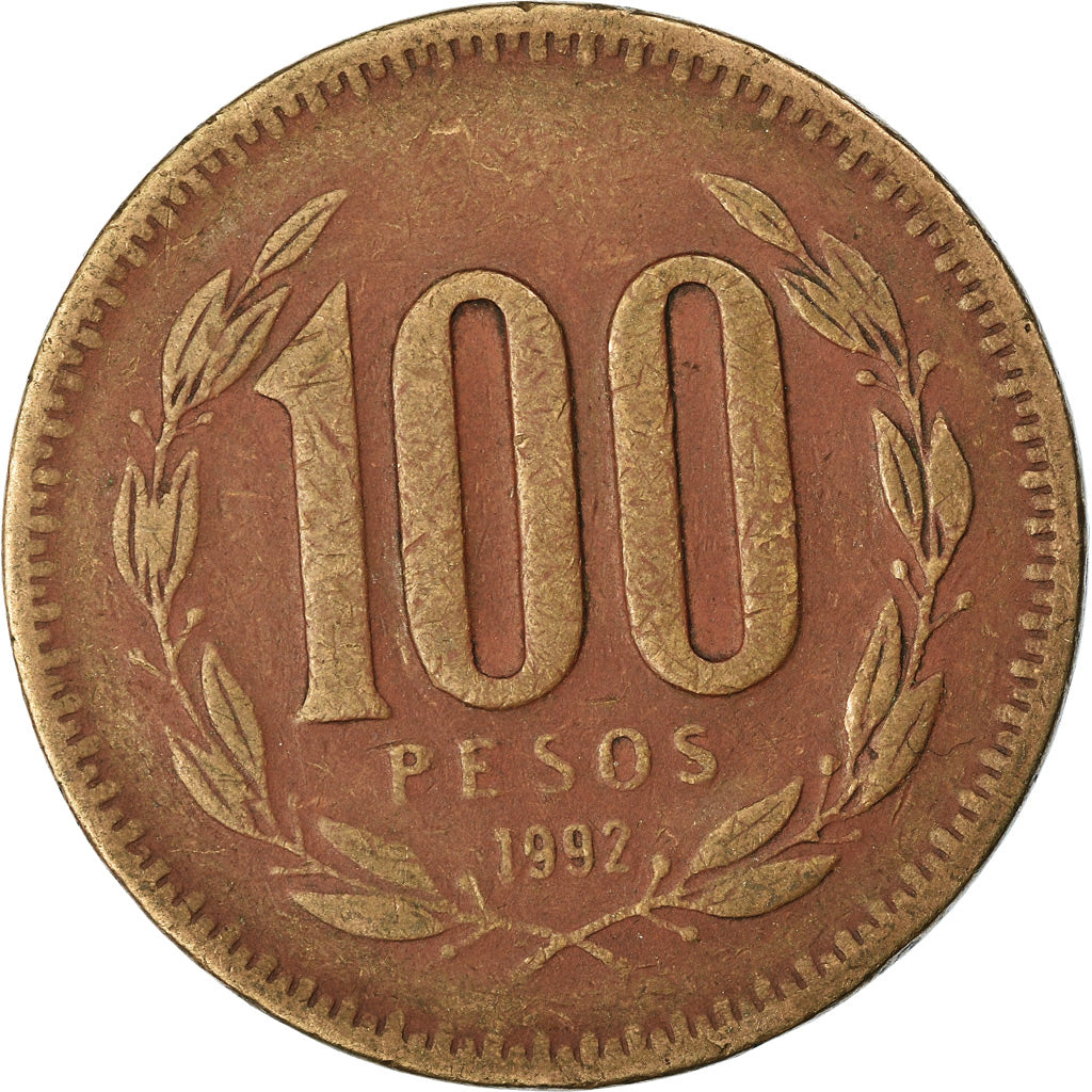 Moneda, Chile, 100 Pesos, 1992, Santiago, MBC, Aluminio - bronce, KM:226.2