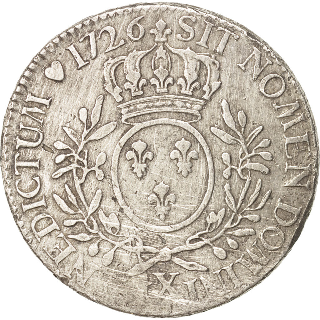 FRANCE, Écu aux branches d'olivier, ECU, 1726, Amiens, KM #486.23, F(12-15), ...