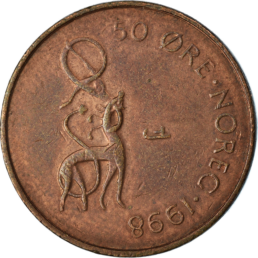 Munten, Noorwegen, Harald V, 50 Öre, 1998, ZF, Bronze, KM:460