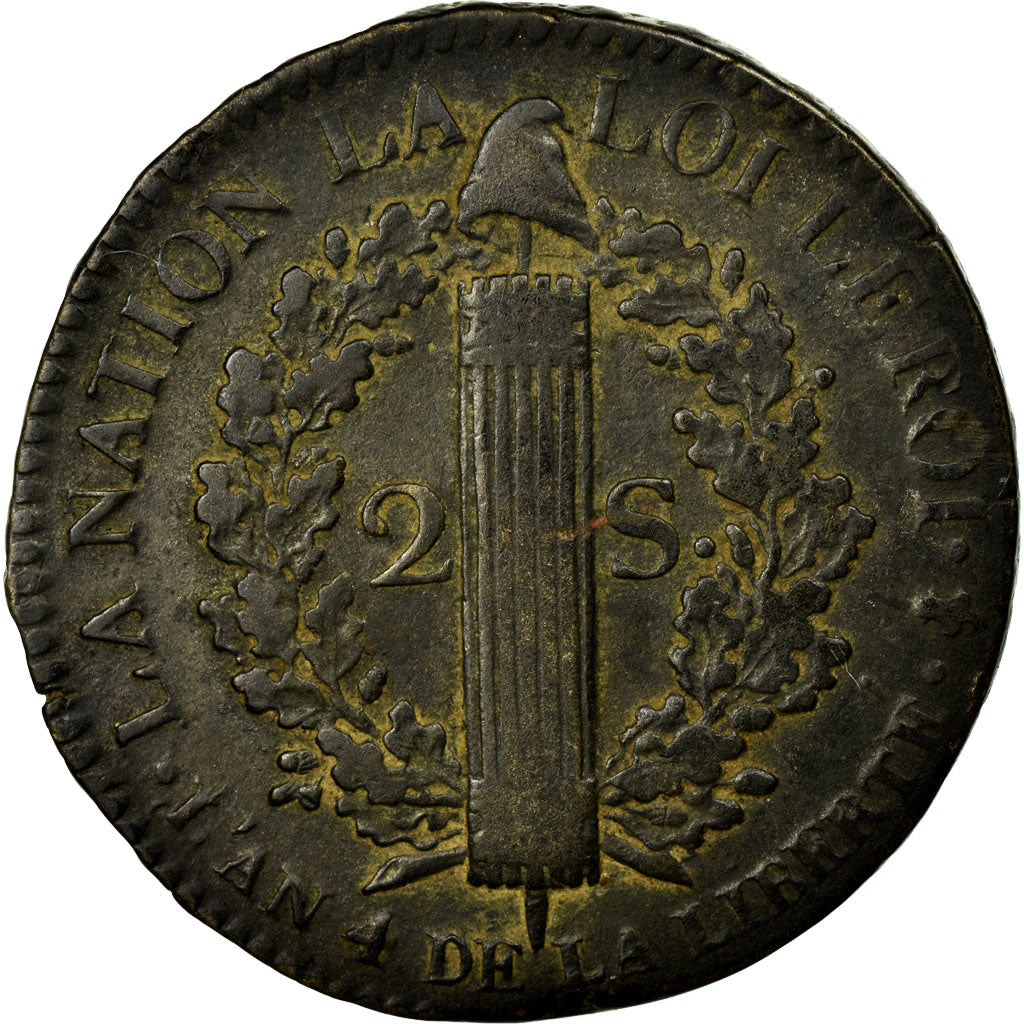 Coin, France, 2 sols françois, 2 Sols, 1792, Paris, VF(30-35), Bronze