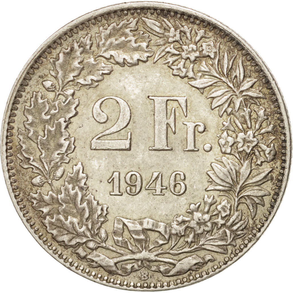 SWITZERLAND, 2 Francs, 1946, Bern, KM #21, EF(40-45), Silver, 27.4, 10.02