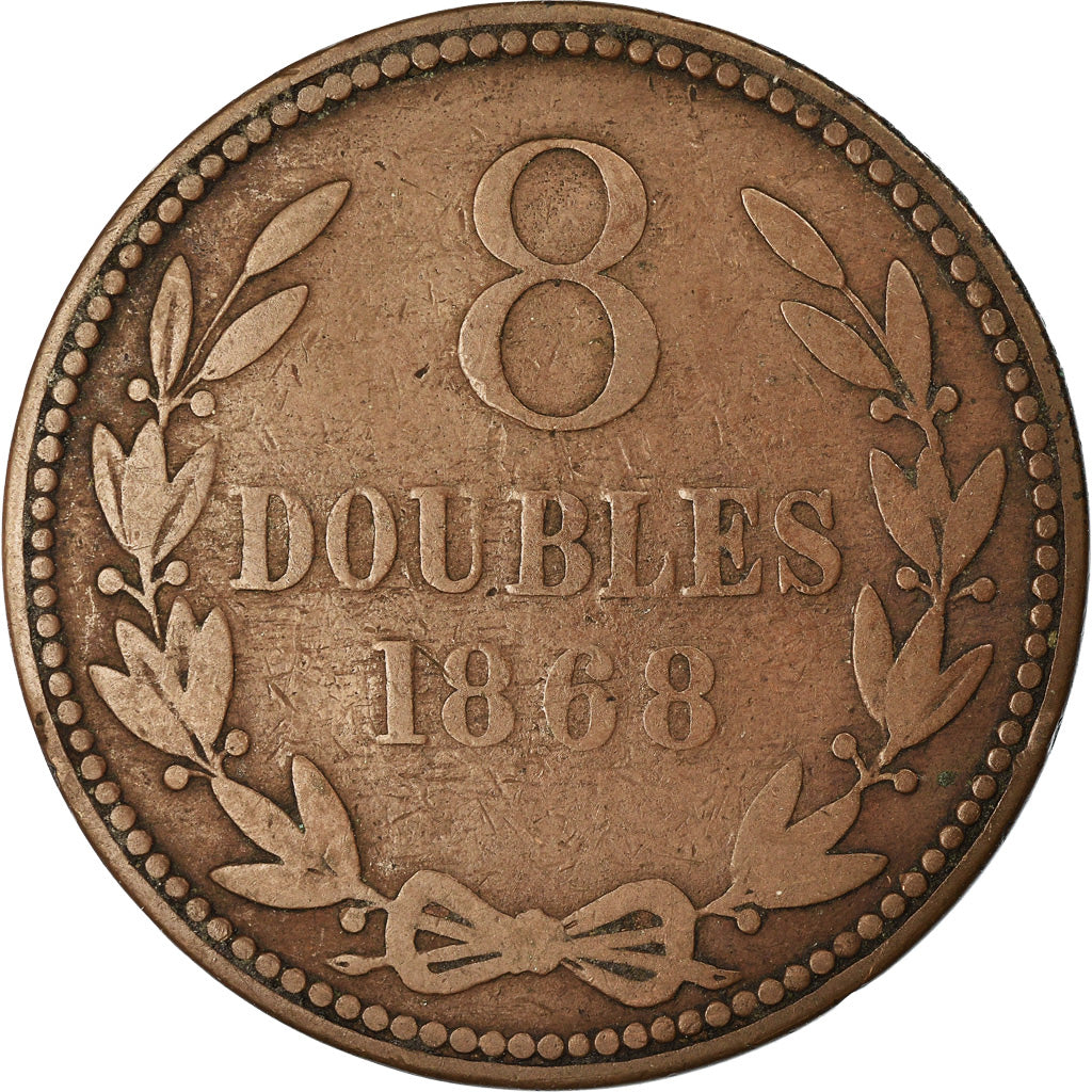 Coin, Guernsey, 8 Doubles, 1868, Heaton, Birmingham, VF(20-25), Bronze, KM:7