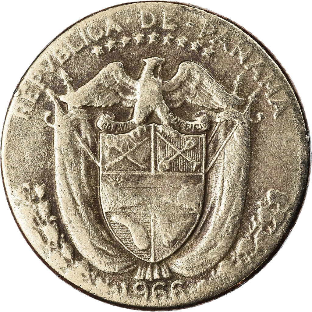 Coin, Panama, 1/10 Balboa, 1966, VF(20-25), Copper-Nickel Clad Copper, KM:10