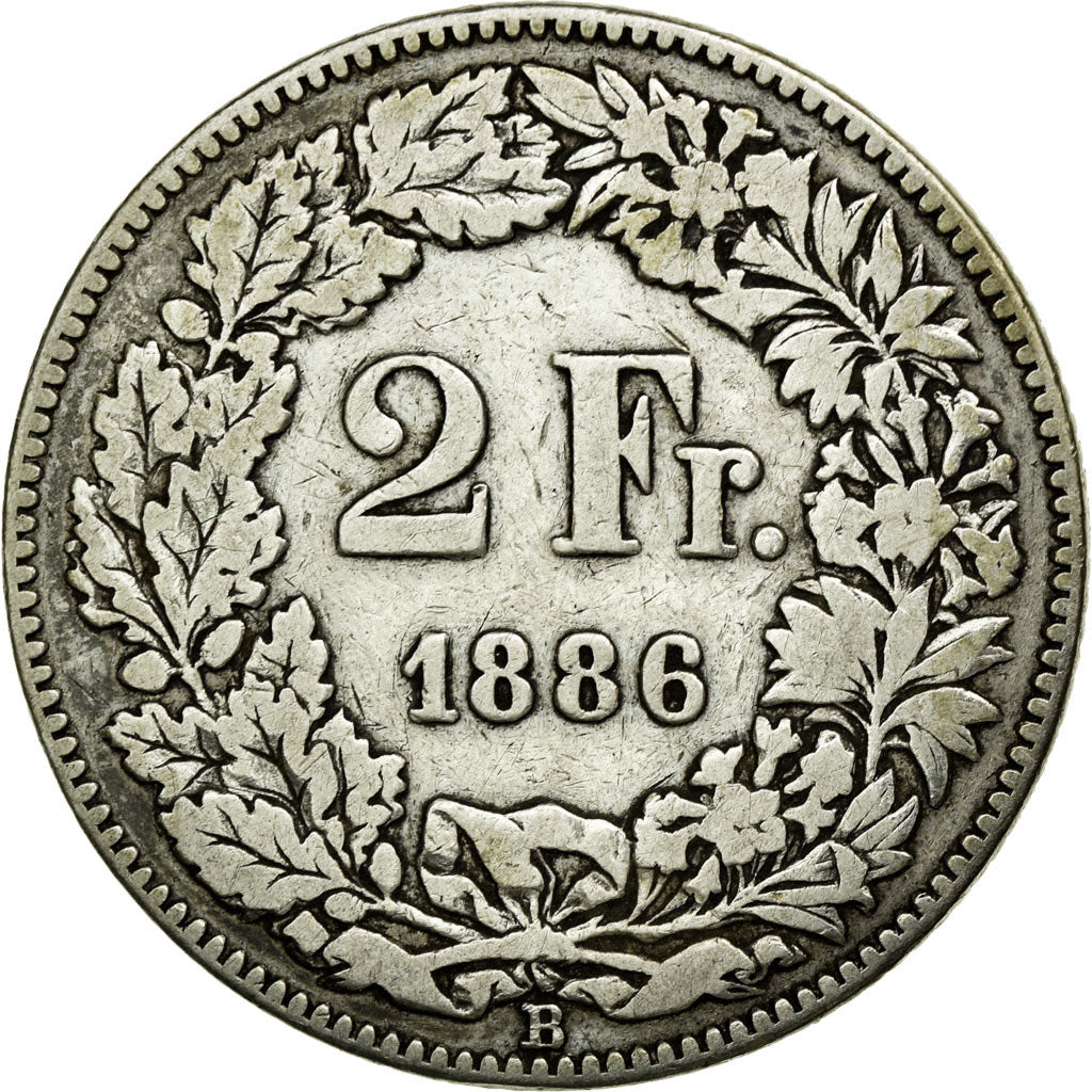 Coin, Switzerland, 2 Francs, 1886, Bern, VF(20-25), Silver, KM:21