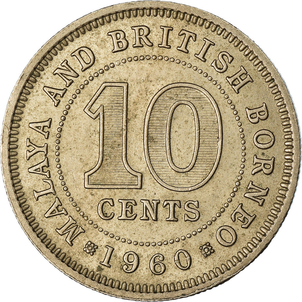 Moeda, MALAIA E BORNÉU BRITÂNICO, 10 Cents, 1960, EF(40-45), Cobre-níquel