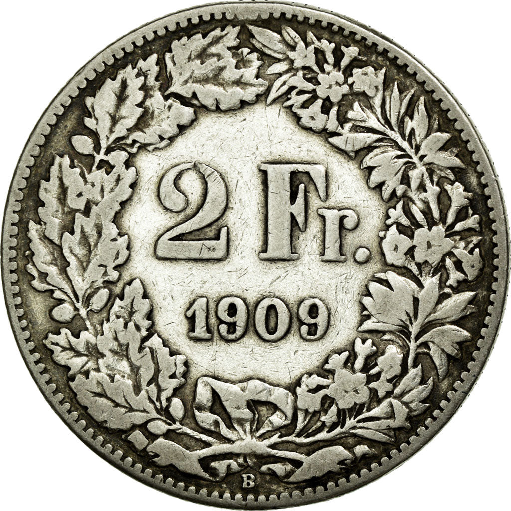 Coin, Switzerland, 2 Francs, 1909, Bern, VF(20-25), Silver, KM:21