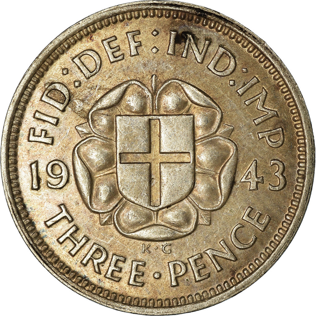 Coin, Great Britain, George VI, 3 Pence, 1943, AU(55-58), Silver, KM:848