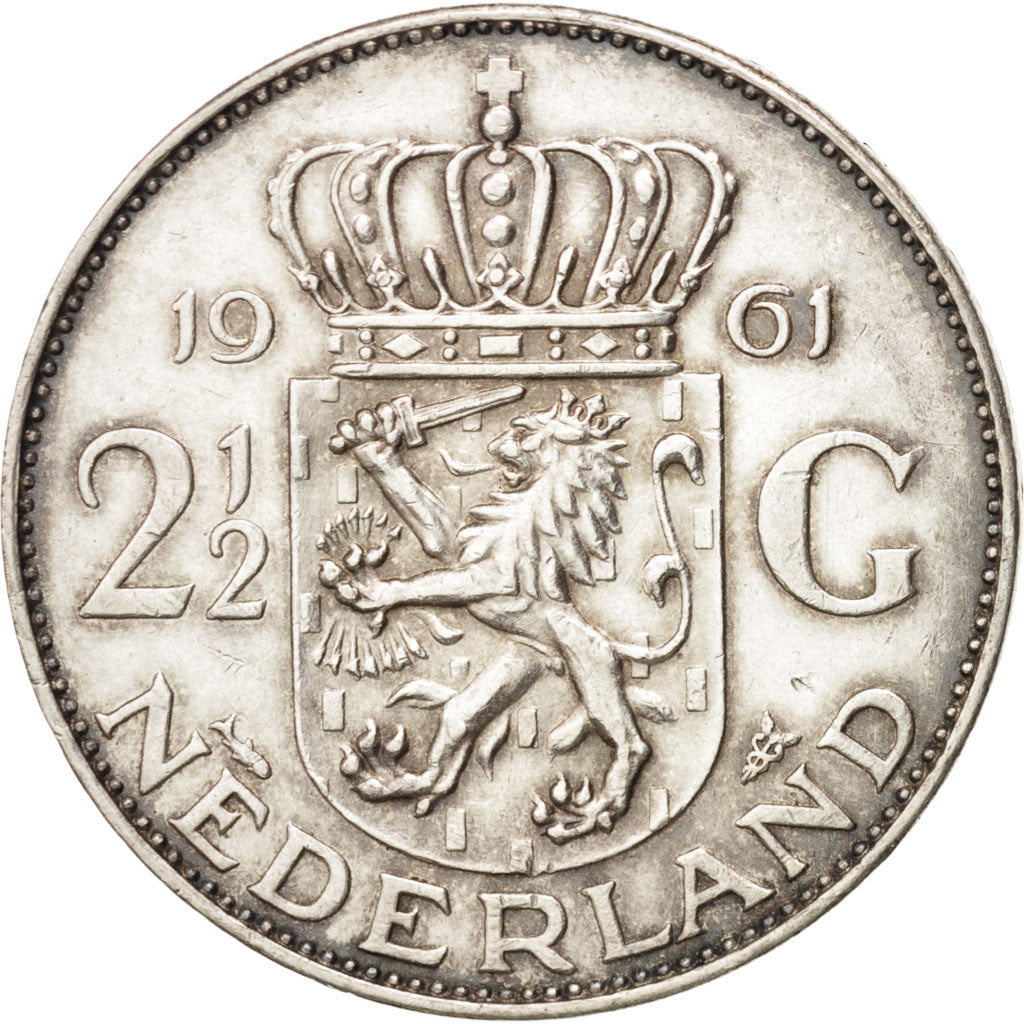 Münze, Niederlande, Juliana, 2-1/2 Gulden, 1961, SS+, Silber, KM:185