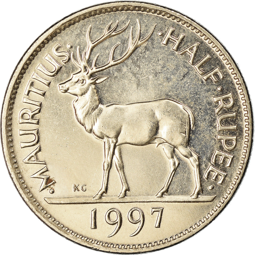 Coin, Mauritius, 1/2 Rupee, 1997, EF(40-45), Nickel plated steel, KM:54