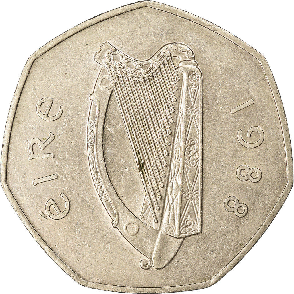 Coin, IRELAND REPUBLIC, 50 Pence, 1988, EF(40-45), Copper-nickel, KM:26