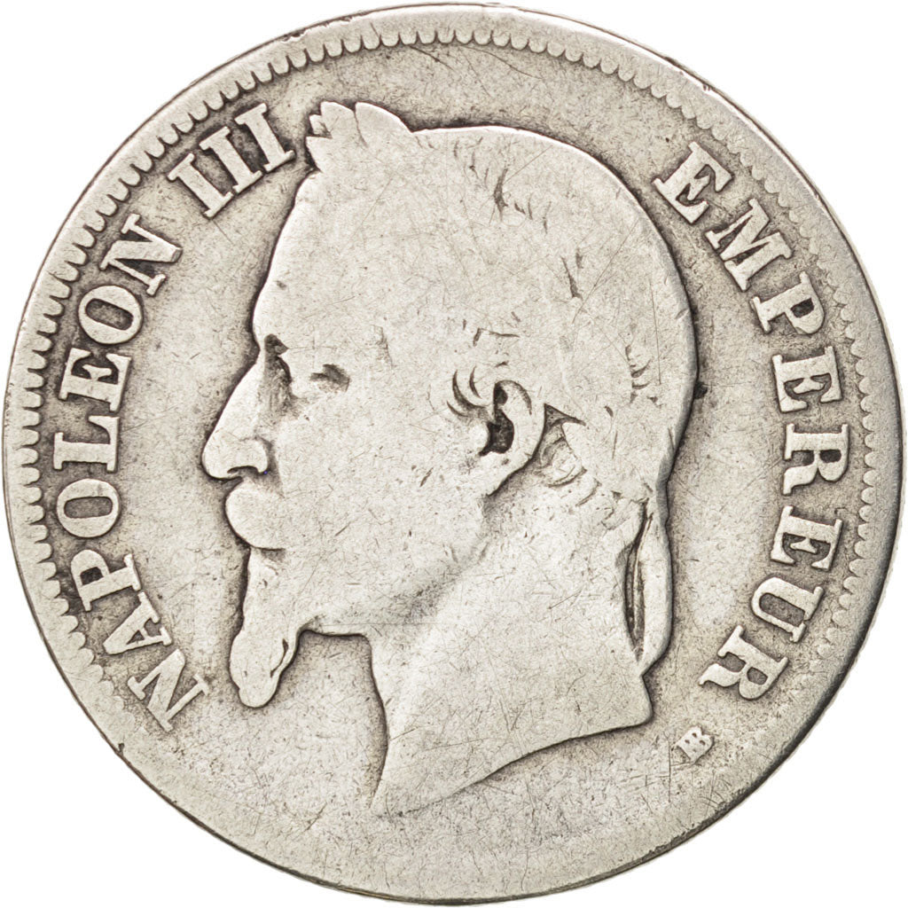 FRANCE, Napoléon III, 2 Francs, 1866, Strasbourg, KM #807.2, VG(8-10), Silver, G