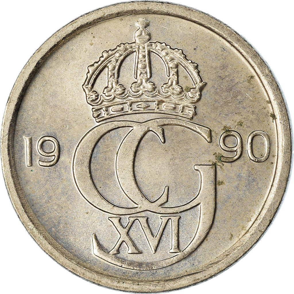 Coin, Sweden, Carl XVI Gustaf, 10 Öre, 1990, EF(40-45), Copper-nickel, KM:850