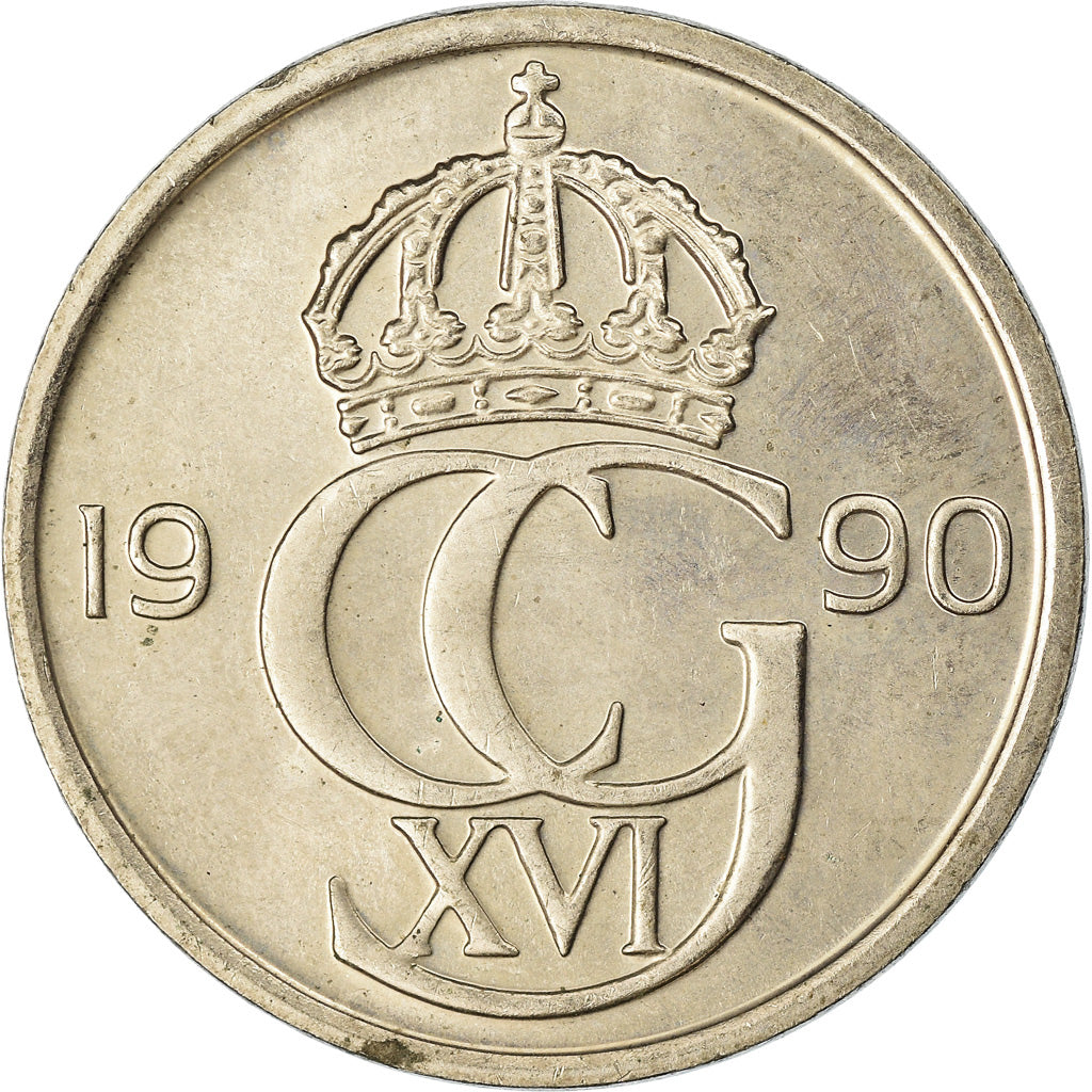 Moneda, Suecia, Carl XVI Gustaf, 50 Öre, 1990, MBC, Cobre - níquel, KM:855