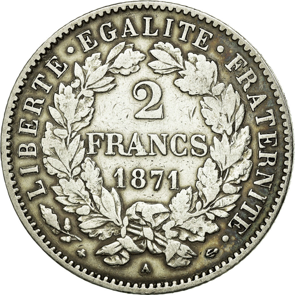 Coin, France, Cérès, 2 Francs, 1871, Paris, VF(30-35), Silver, KM:817.1