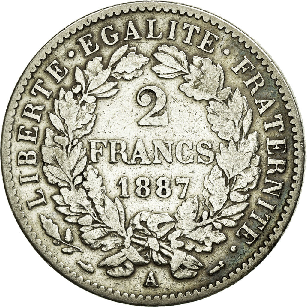 Coin, France, Cérès, 2 Francs, 1887, Paris, VF(30-35), Silver, KM:817.1
