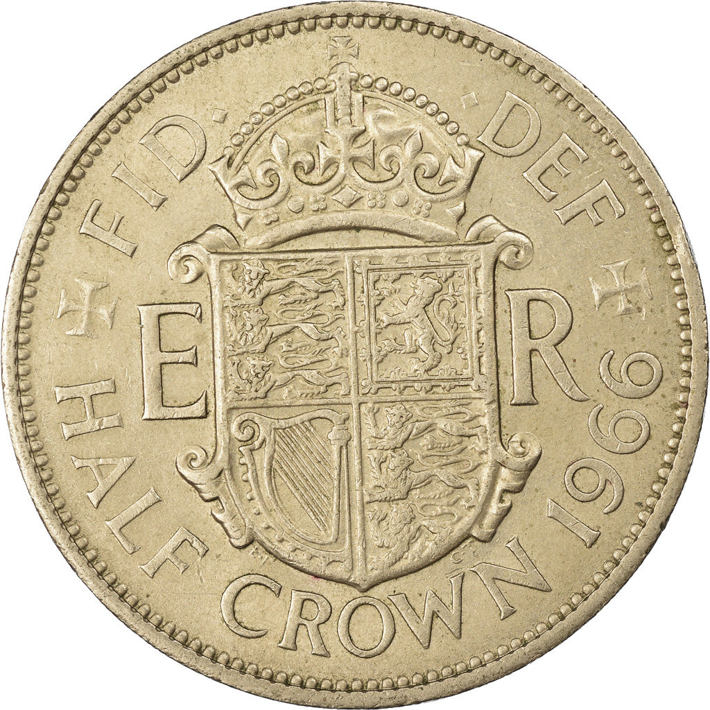 Coin, Great Britain, Elizabeth II, 1/2 Crown, 1966, EF(40-45), Copper-nickel