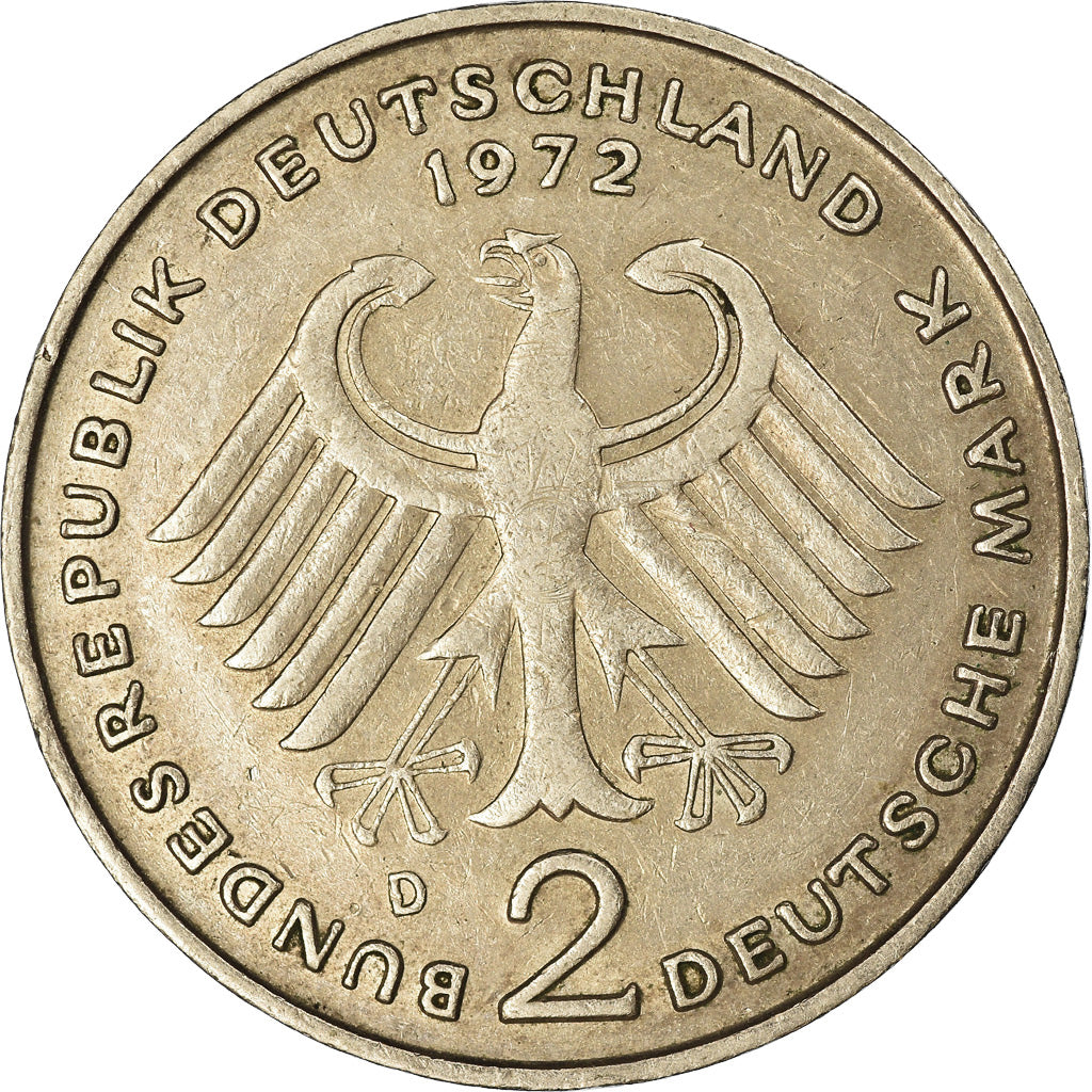 Munten, Federale Duitse Republiek, 2 Mark, 1972, Munich, ZF, Copper-Nickel Clad