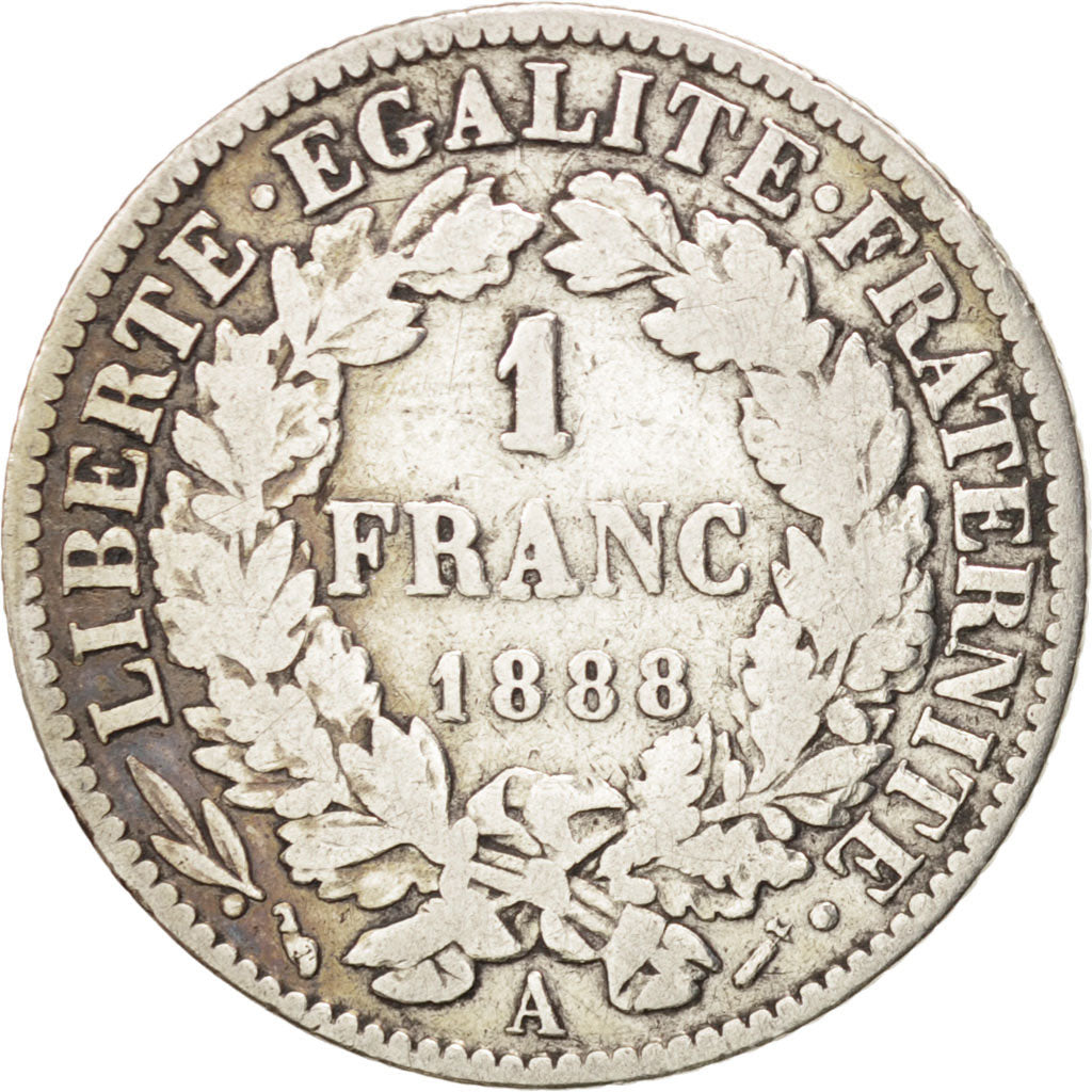 Coin, France, Cérès, Franc, 1888, Paris, VF(20-25), Silver, KM:822.1
