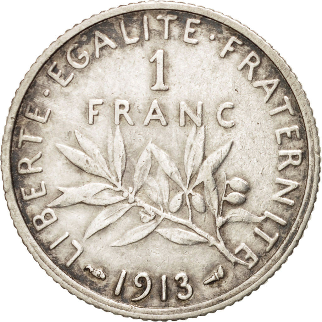 FRANCE, Semeuse, Franc, 1913, Paris, KM #844.1, EF(40-45), Silver, 23, Gadoury..
